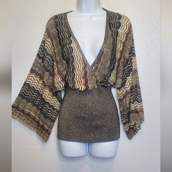 Rampage Sweaters - RAMPAGE Vintage Metallic Chevron Kimono Sleeve Knit Sweater Top Size Medium